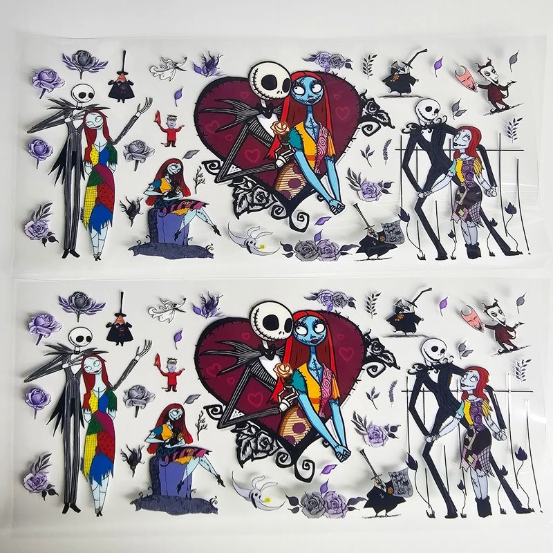 Wholesale Custom Nightmare Before Christmas UV DTF Wrap Transfer Printing 16oz Waterproof Permanent Adhesive Sticker for Cup