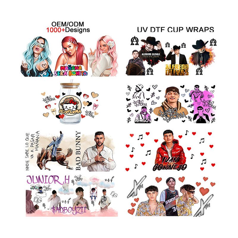 Top Sell UV DTF Cup Wrap Transfers Custom Waterproof Stickers High Adhesive UVDTF Cup Decals 16oz Wraps for Cup