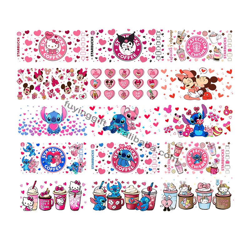 Top Sell UV DTF Cup Wrap Transfers Custom Waterproof Stickers High Adhesive UVDTF Cup Decals 16oz Wraps for Cup