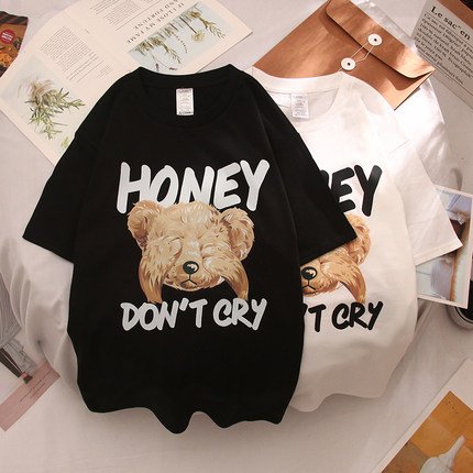 New Fashion plus size custom o neck T-shirt summer spring t-shirt for women bear printed loose stacking woman t shirts