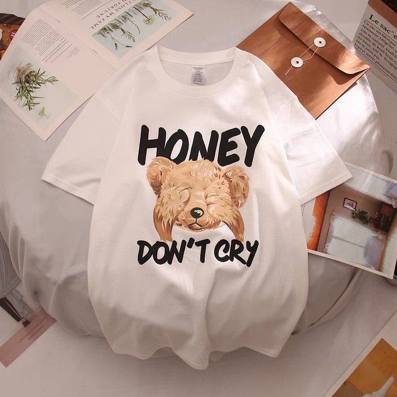 New Fashion plus size custom o neck T-shirt summer spring t-shirt for women bear printed loose stacking woman t shirts