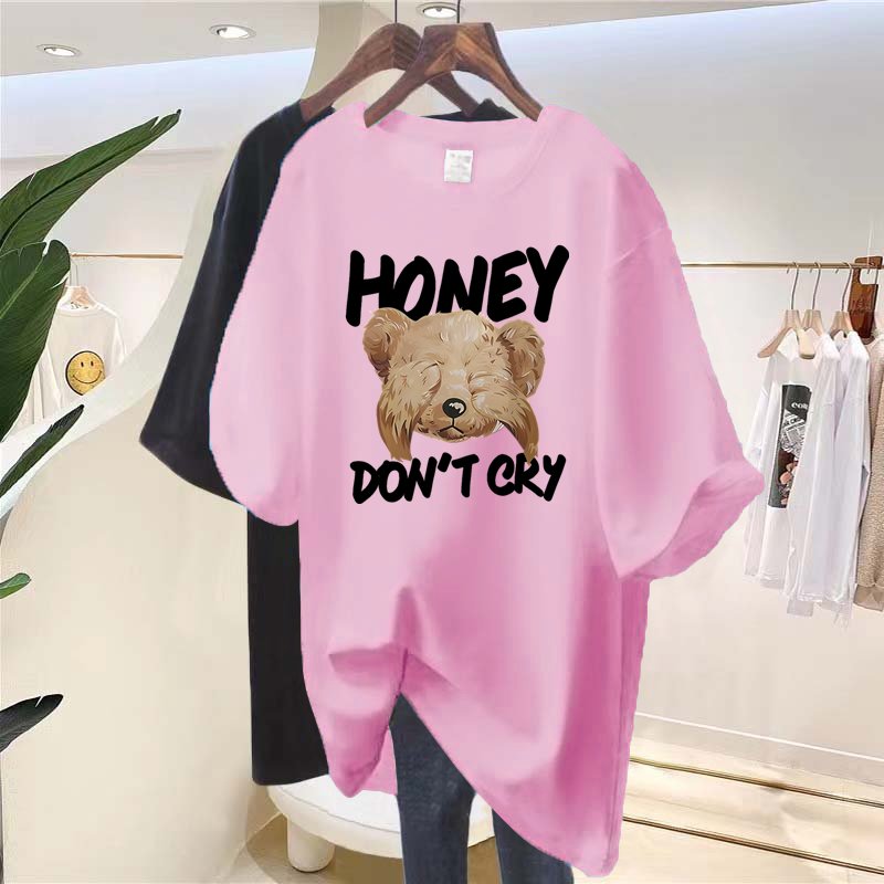 New Fashion plus size custom o neck T-shirt summer spring t-shirt for women bear printed loose stacking woman t shirts
