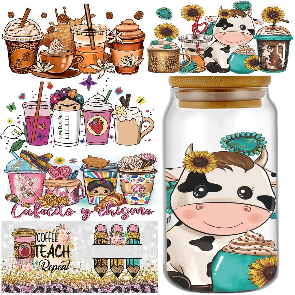 UV Color Print 16oz 20oz 24oz Cold Cups Custom Designs Decals Wraps for Mugs Glass Cans Cheap Uv Dtf Transfer Printing