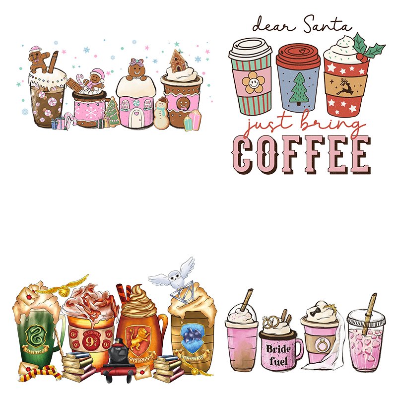 custom heat transfer designs for t shirts coffee Uv dtf cup wrap transfers wholesale iron on logo for t-shirt