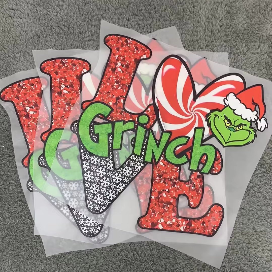 High quality heat transfer sticker transfer printing Christmas design custom transfers dtf stickers for t-shirts