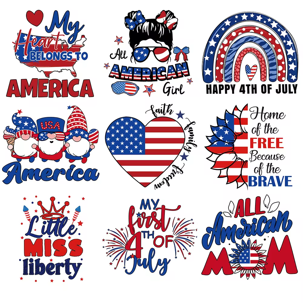 Independence Day Heat Transfers Customized Dtf Printing Service Wholesale Heat Transfer Stickers Custom Logo Garment PET Film