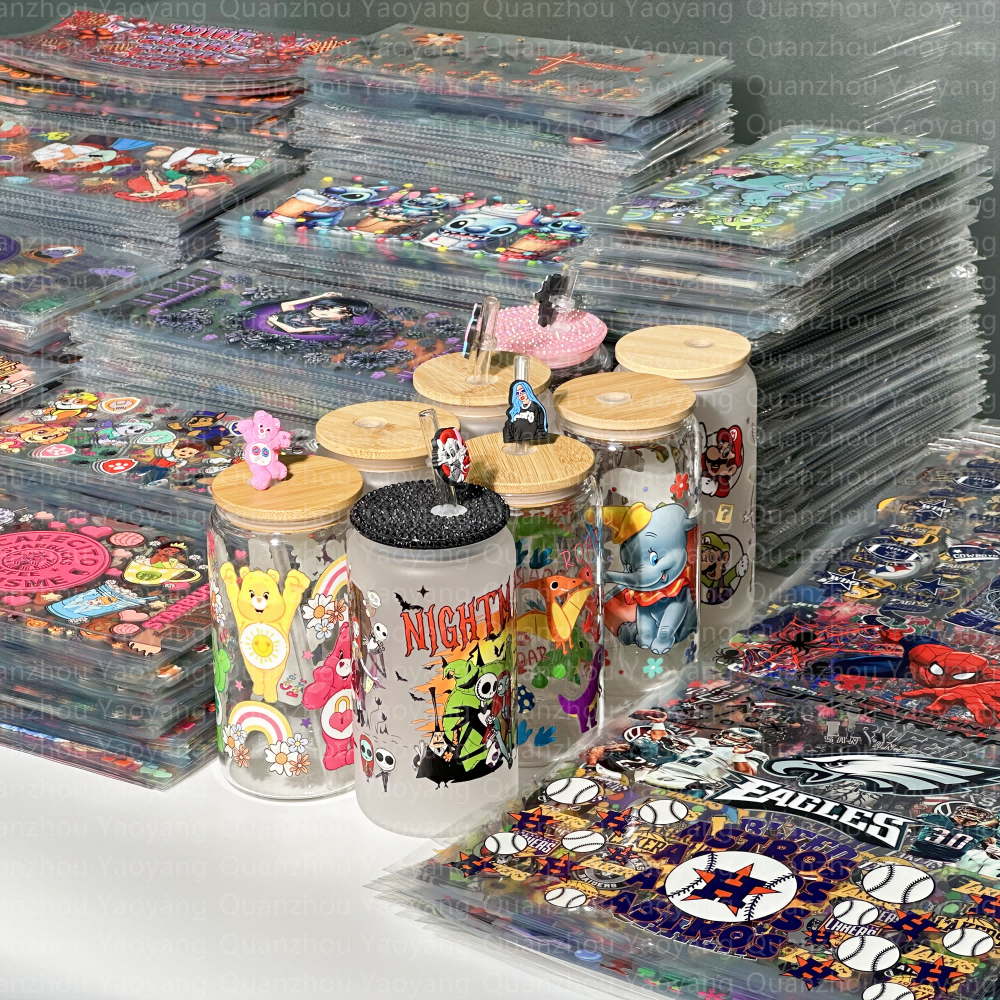 3D logo Wholesale sticker Transfer Printing For Cup wraps colorful iron on decals 16oz uv dtf libby wrap sticker
