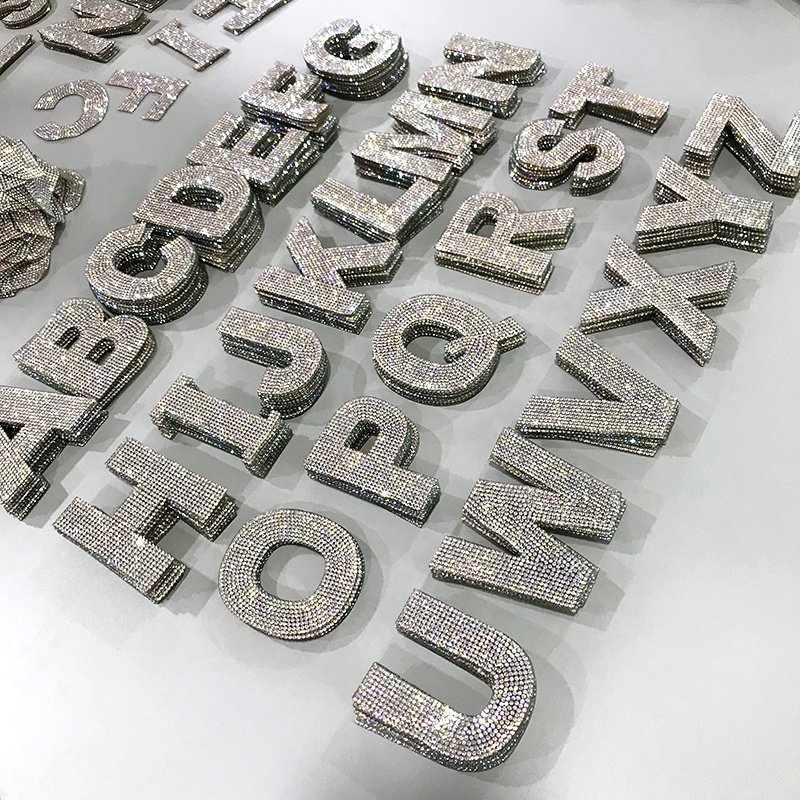 26 A-Z bling heat transfer hotfix iron on alphabet rhinestone letters