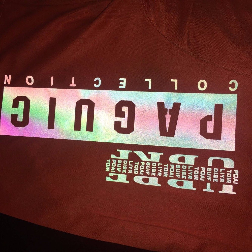 custom iridescent/rainbow reflective transfer print for garments