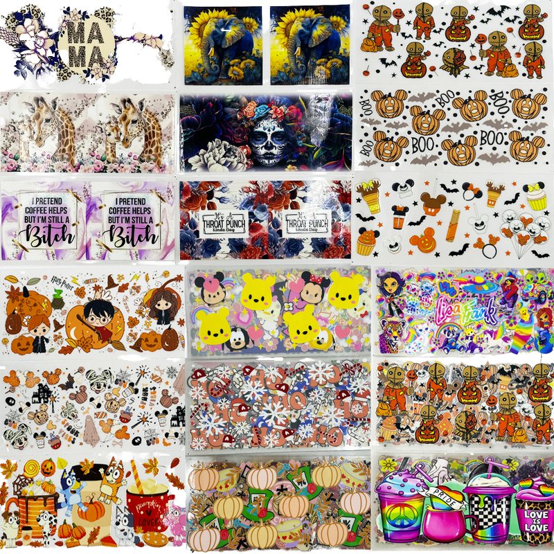 Wholesale 5000+ Design UV Dtf Cup Wraps 16oz Transfers 40oz 24oz 20oz Cartoon UV DTF Transfer Printing For Libbey Cups