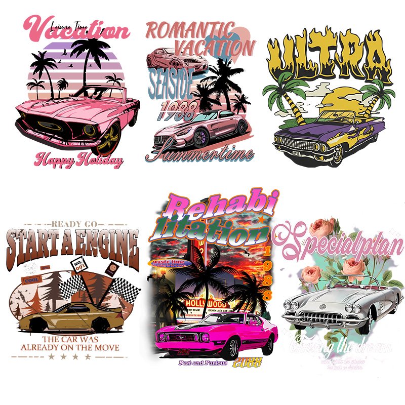 custom High quality Hipster Automobile coconut Tree label logo t-shirt sticker dtf screen print heat transfers
