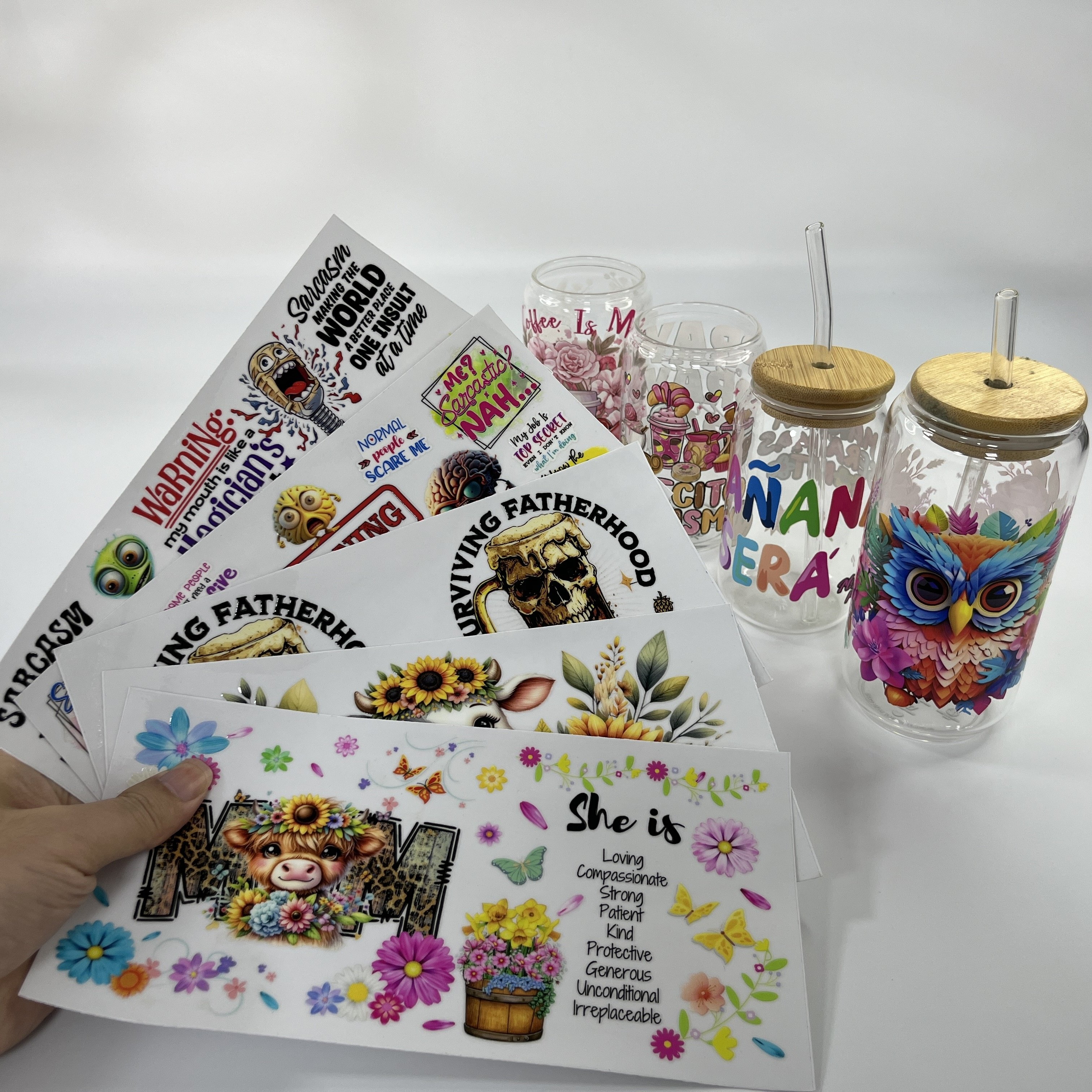 Wholesale factory custom waterproof cattle vinyl sticker labels transfer printing uv dtf wraps 16oz for cup