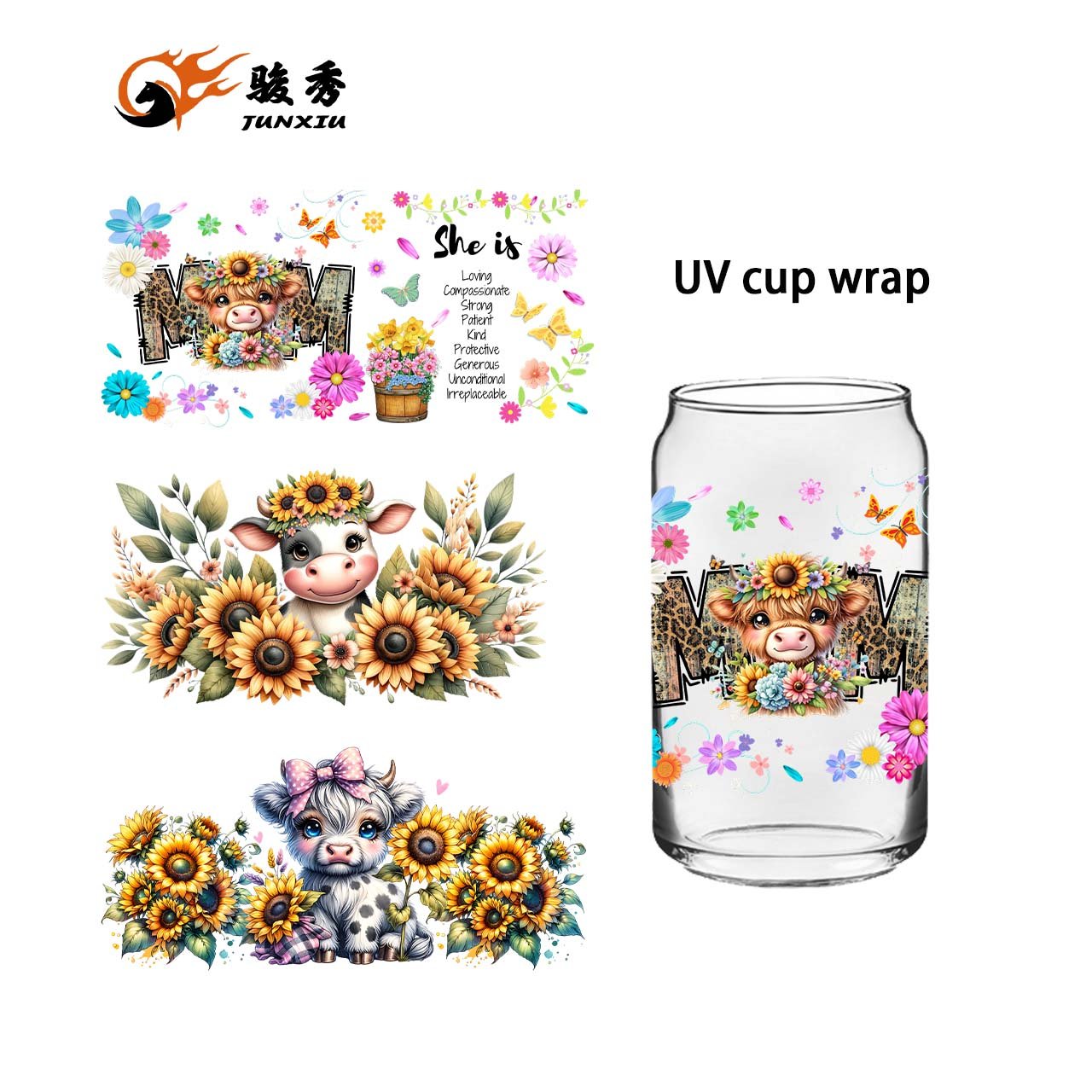 Wholesale factory custom waterproof cattle vinyl sticker labels transfer printing uv dtf wraps 16oz for cup
