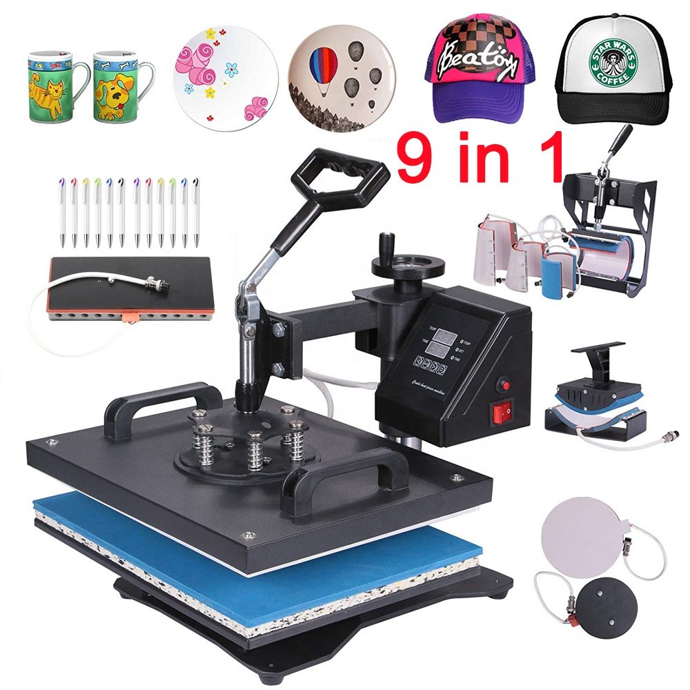 9 In 1 Tshirt Printing Machine for Mug Plate Hat T-shirt Pen Phone Case Puzzles Hot Press Machines