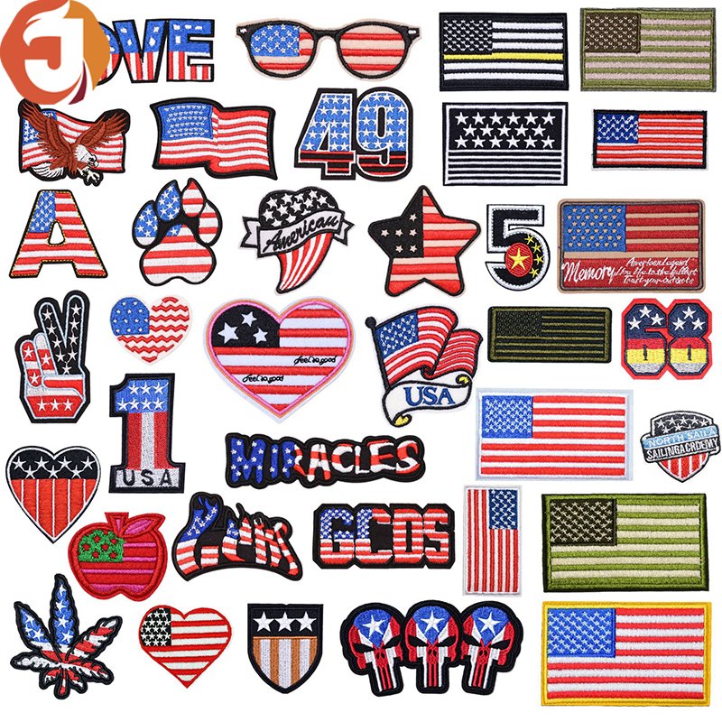 Custom Embroidery Flag Tshirt Heat Transfer Printing Label for Clothes Heat Transfer Clothing Labels