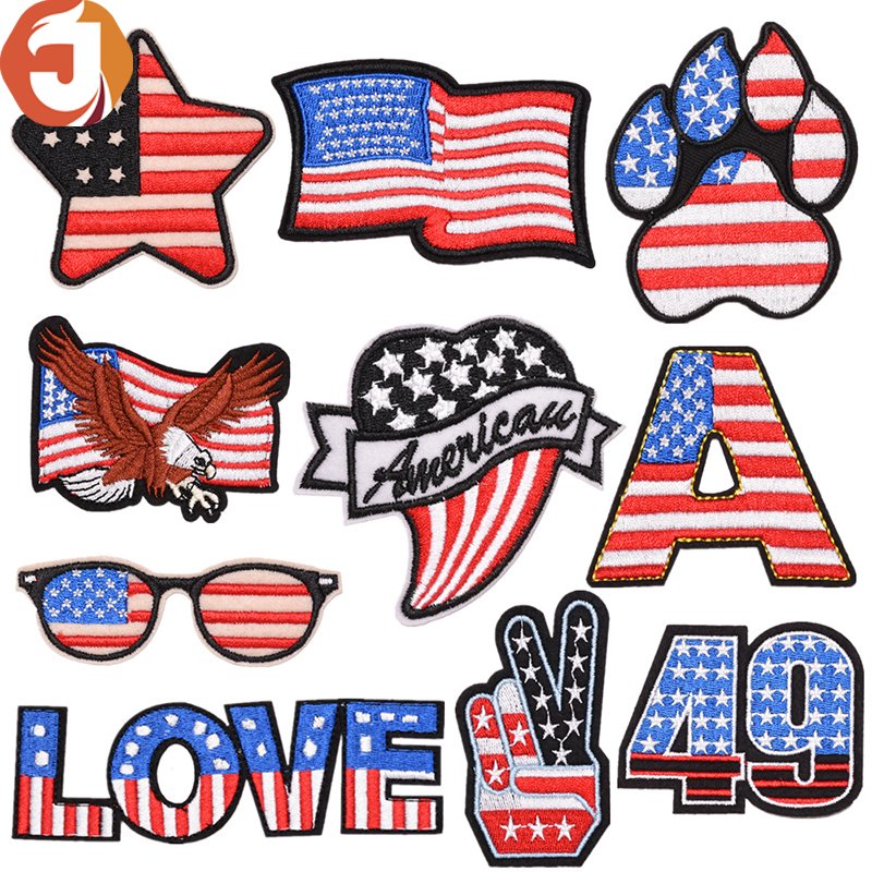 Custom Embroidery Flag Tshirt Heat Transfer Printing Label for Clothes Heat Transfer Clothing Labels