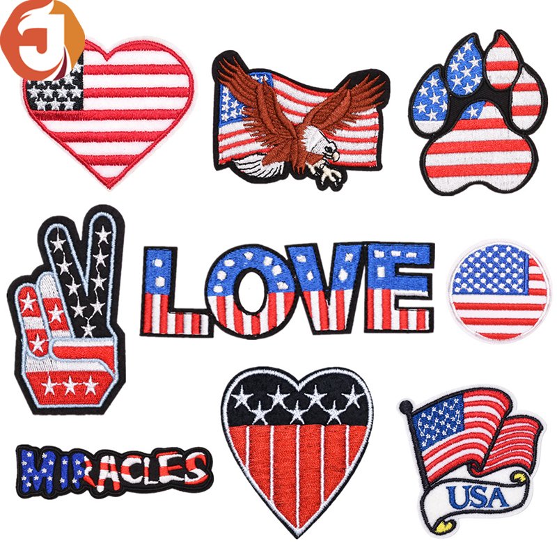 Custom Embroidery Flag Tshirt Heat Transfer Printing Label for Clothes Heat Transfer Clothing Labels