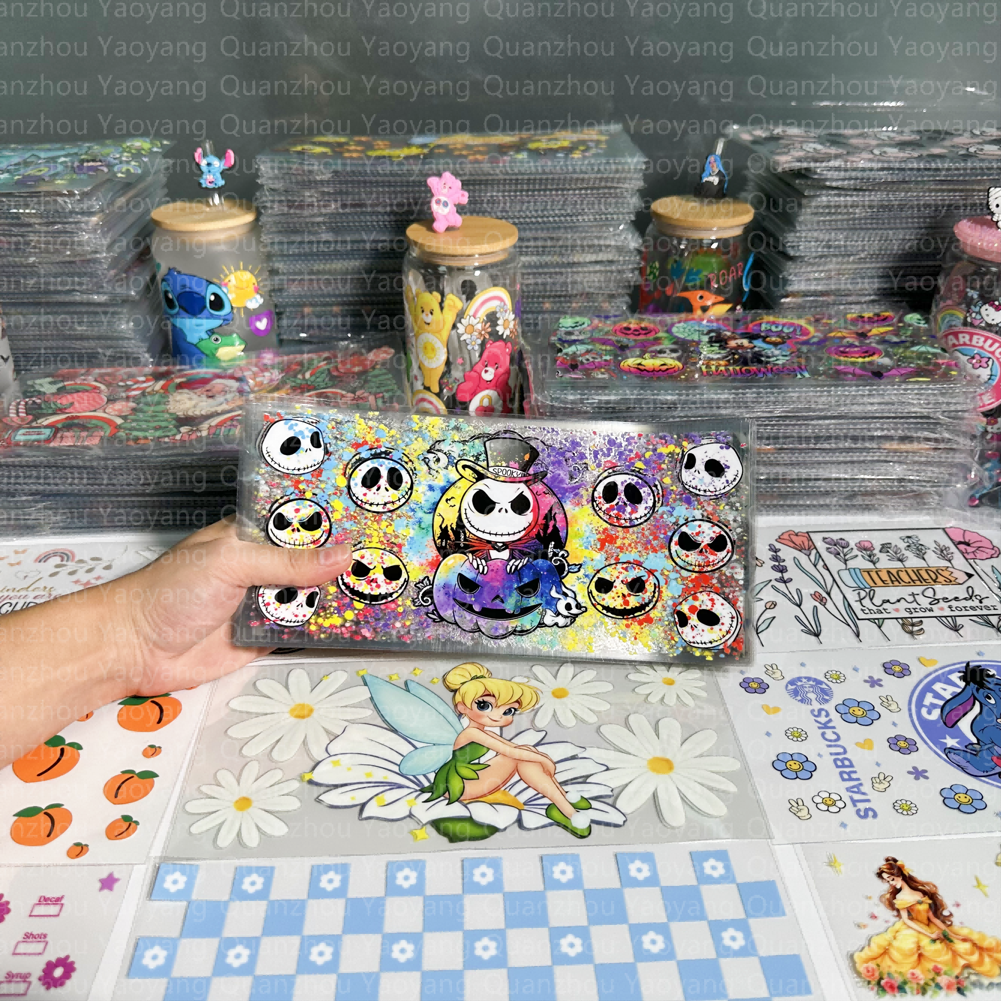Wholesale sticker label waterproof wraps for glass cups Transfers 16 24 OZ uv dtf cup wrap transfers