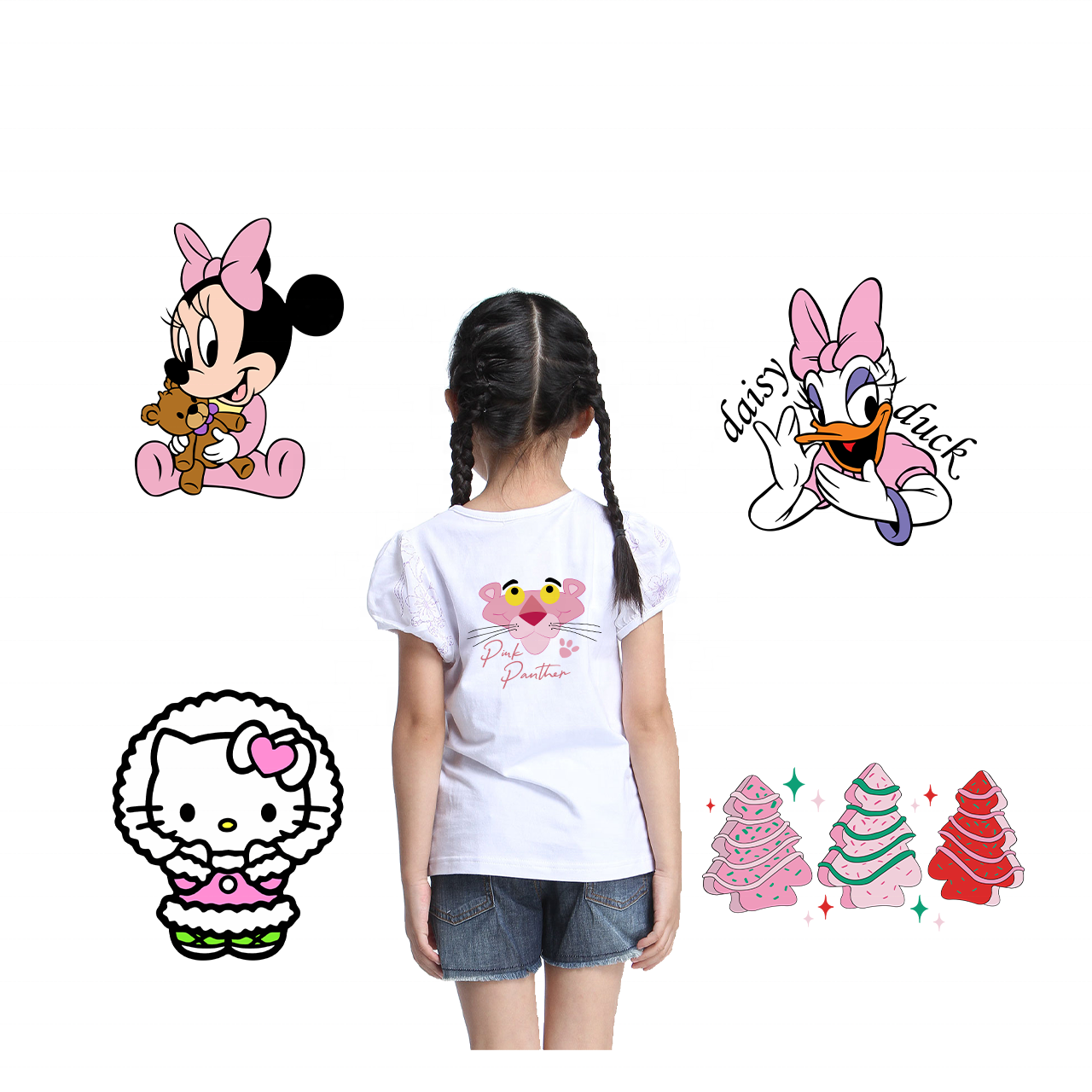 Wholesale cartoon waterproof film colorful vinyl stickers DTF transfers plastosol heat transfer printing for t-shirt