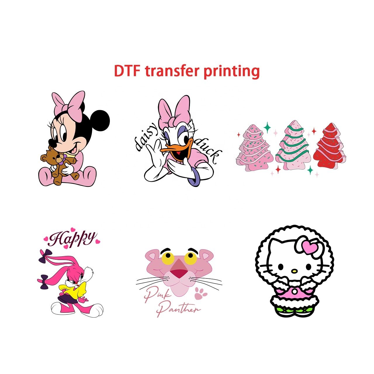 Wholesale cartoon waterproof film colorful vinyl stickers DTF transfers plastosol heat transfer printing for t-shirt