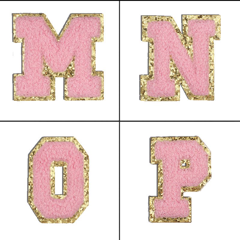Factory Price Pink Letter Chenille Patches Heat Transfer Embroidered Sew on Embroidery Patches