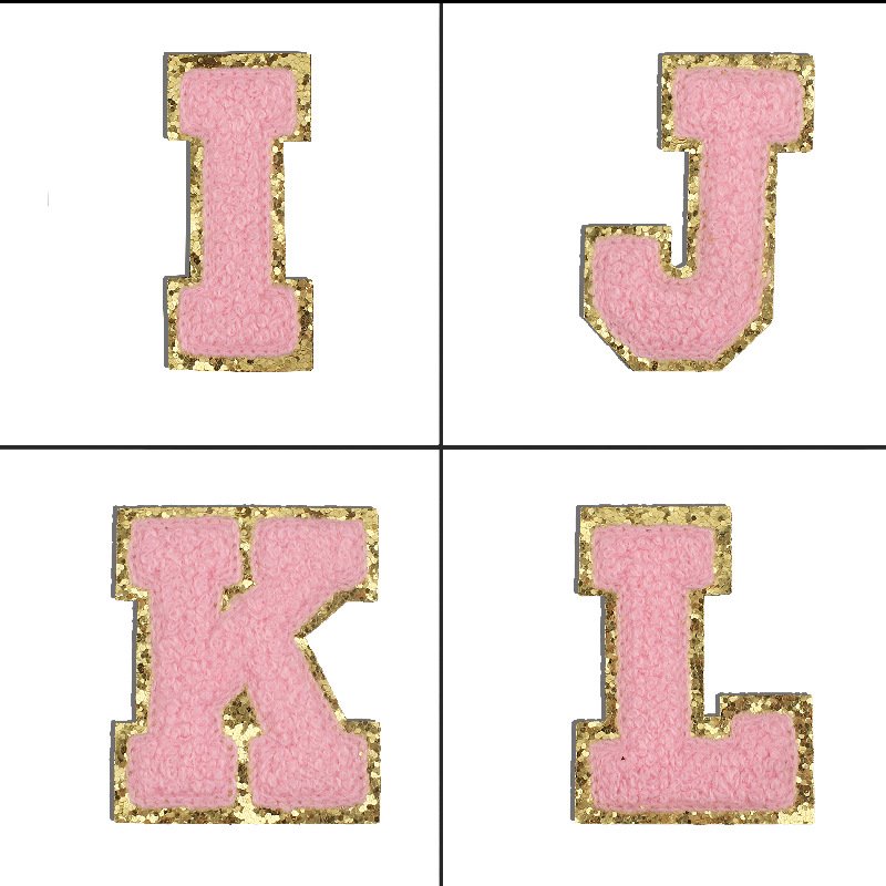 Factory Price Pink Letter Chenille Patches Heat Transfer Embroidered Sew on Embroidery Patches