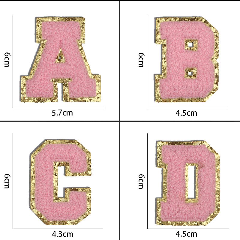 Factory Price Pink Letter Chenille Patches Heat Transfer Embroidered Sew on Embroidery Patches