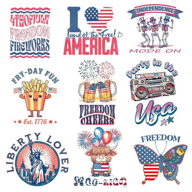 High Quality Factory Customization Independence Day Logo T-Shirts DTF Screen Print Heat Transfer Printing