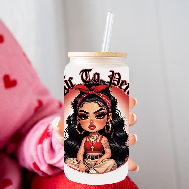 Ready To Ship wholesale Custom girl Design 16oz UV DTF Wrap Cup Glasses Transfer