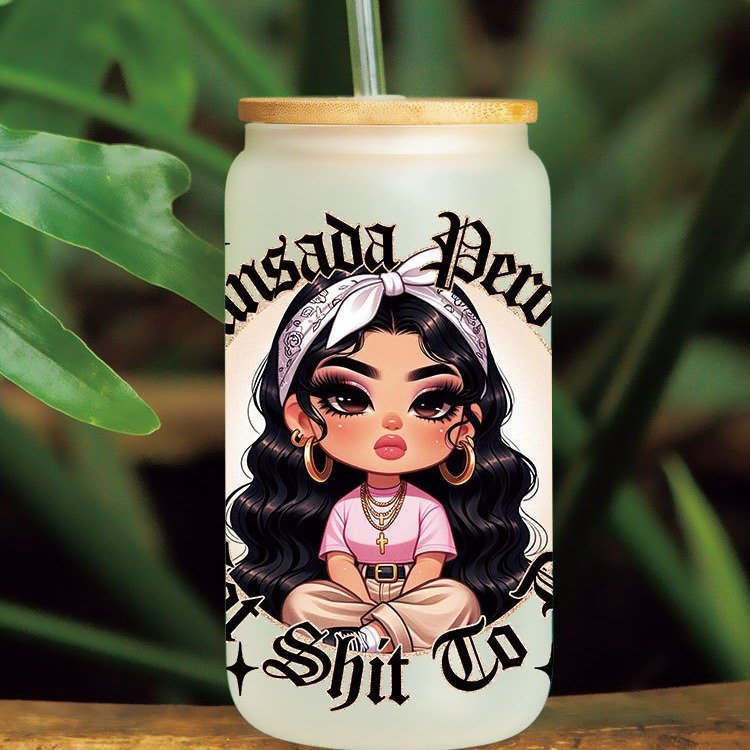 Ready To Ship wholesale Custom girl Design 16oz UV DTF Wrap Cup Glasses Transfer