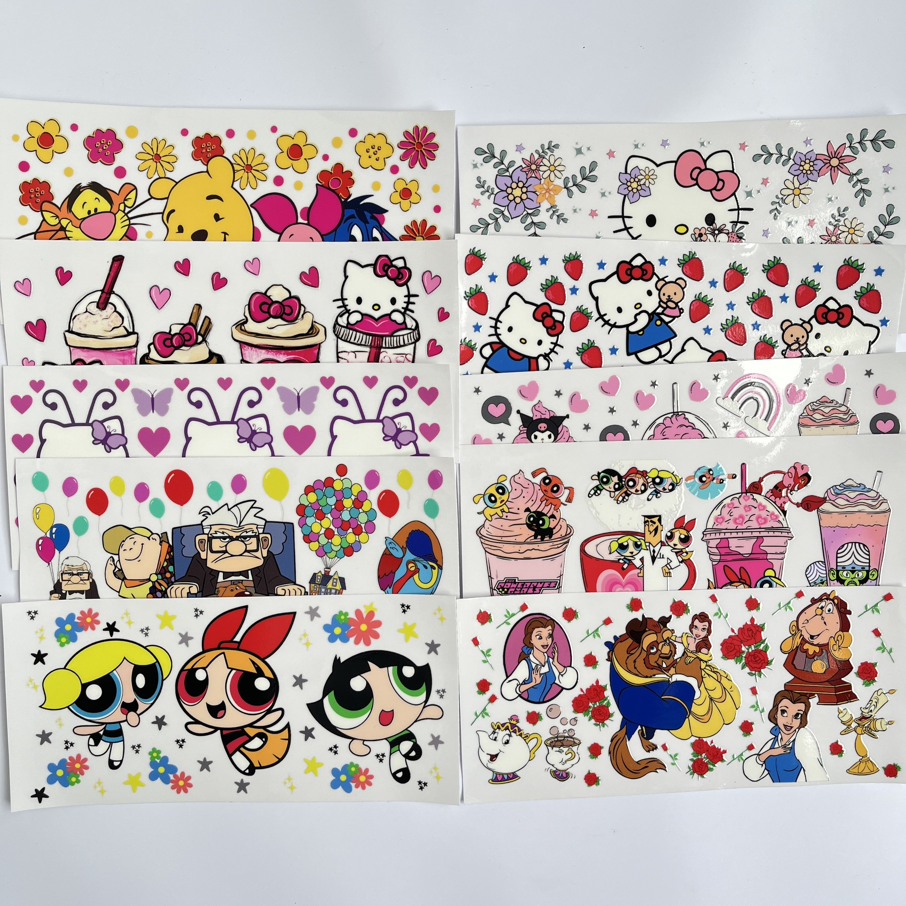 Custom1500+ designs high quality uv dtf wrap transfers 24oz 20oz 16oz cartoon logos transfer printing uv dtf wraps for cups