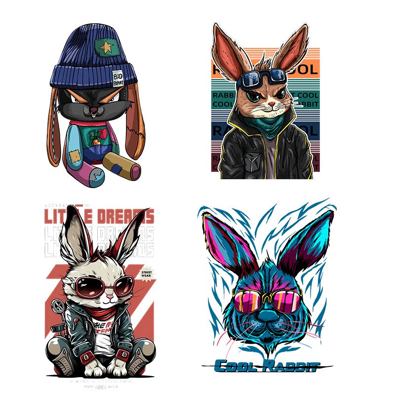 High quality custom cartoon rabbit logo print for clothing packaging labels dtf heat screen print transfers