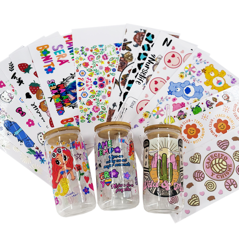 Wholesale Ready To Transfer UV DTF Cup Wraps Custom Wraps for 16oz 20oz Libbey Glass 24oz Cold Cup