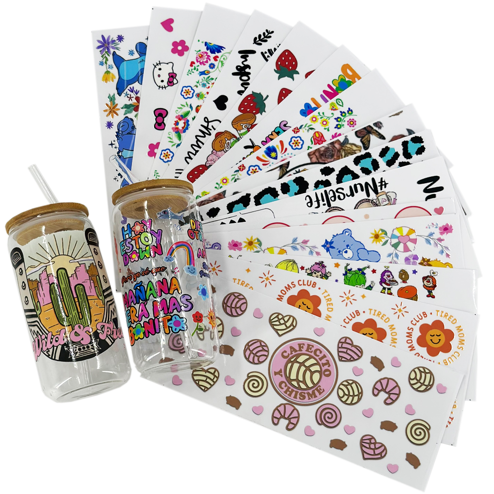 Wholesale Ready To Transfer UV DTF Cup Wraps Custom Wraps for 16oz 20oz Libbey Glass 24oz Cold Cup