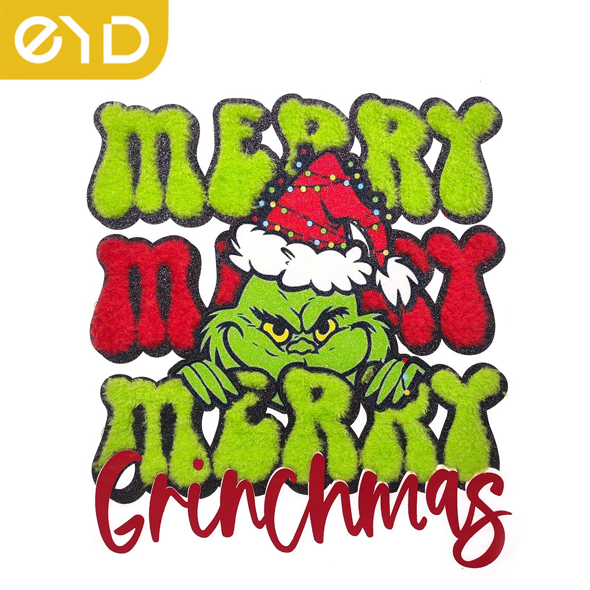 EYD Chenille Merry Christmas And Halloween Iron On Patches Large Cup Customized Dtf Printed Sticker For T-Shirts Heat Transfers