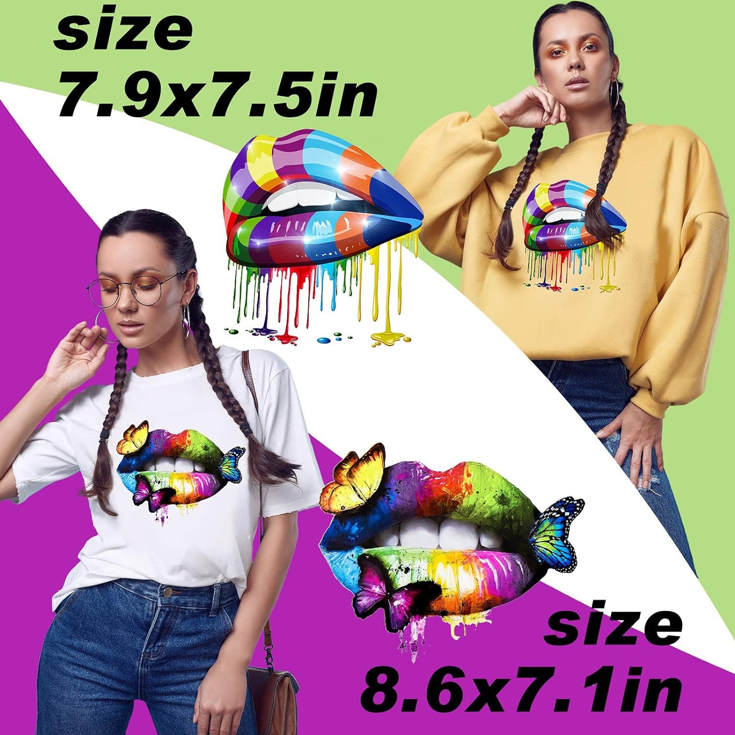 Butterfly Lip Iron Patches Colorful Washable Heat Transfer Decals for Clothing Perfect DIY Jacket & T-Shirt Decor