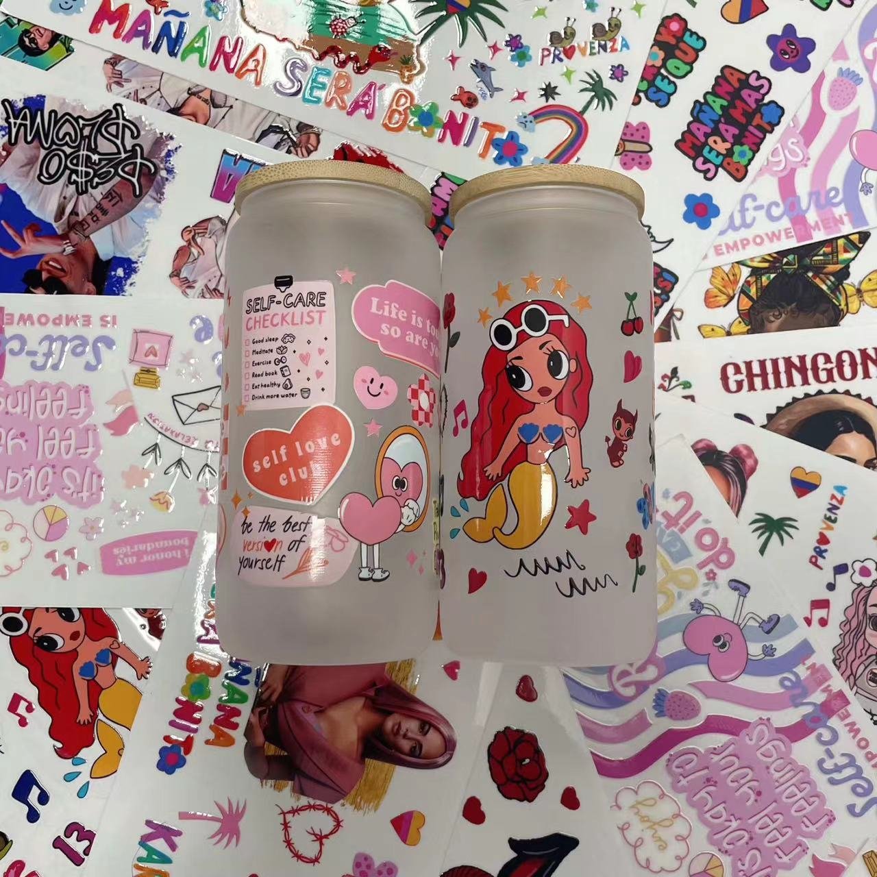 ready to ship 16 oz uv dtf cup wraps rapper singer designs custom 20 oz 24oz cold cup uvdtf transfer print stickers for cups