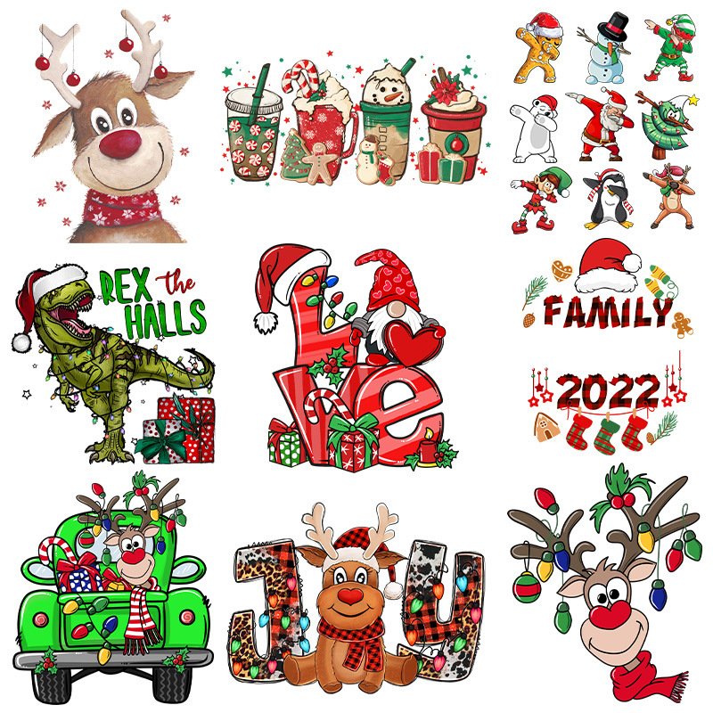 Wholesale Custom dtf Plastisol Heat Transfer Prints Merry Christmas Designs Screen Print Transfersfor t Shirt