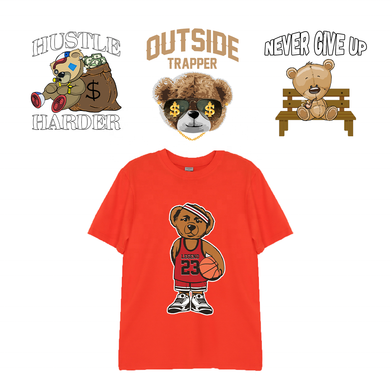 Wholesale factory teddy bear dtf transfers vinyl stickers customized labels transfer printing for t shirt