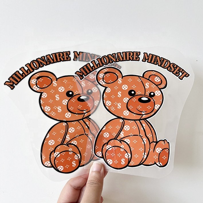 Wholesale factory teddy bear dtf transfers vinyl stickers customized labels transfer printing for t shirt