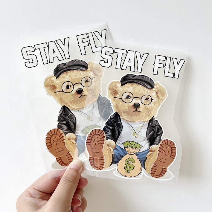 Wholesale factory teddy bear dtf transfers vinyl stickers customized labels transfer printing for t shirt