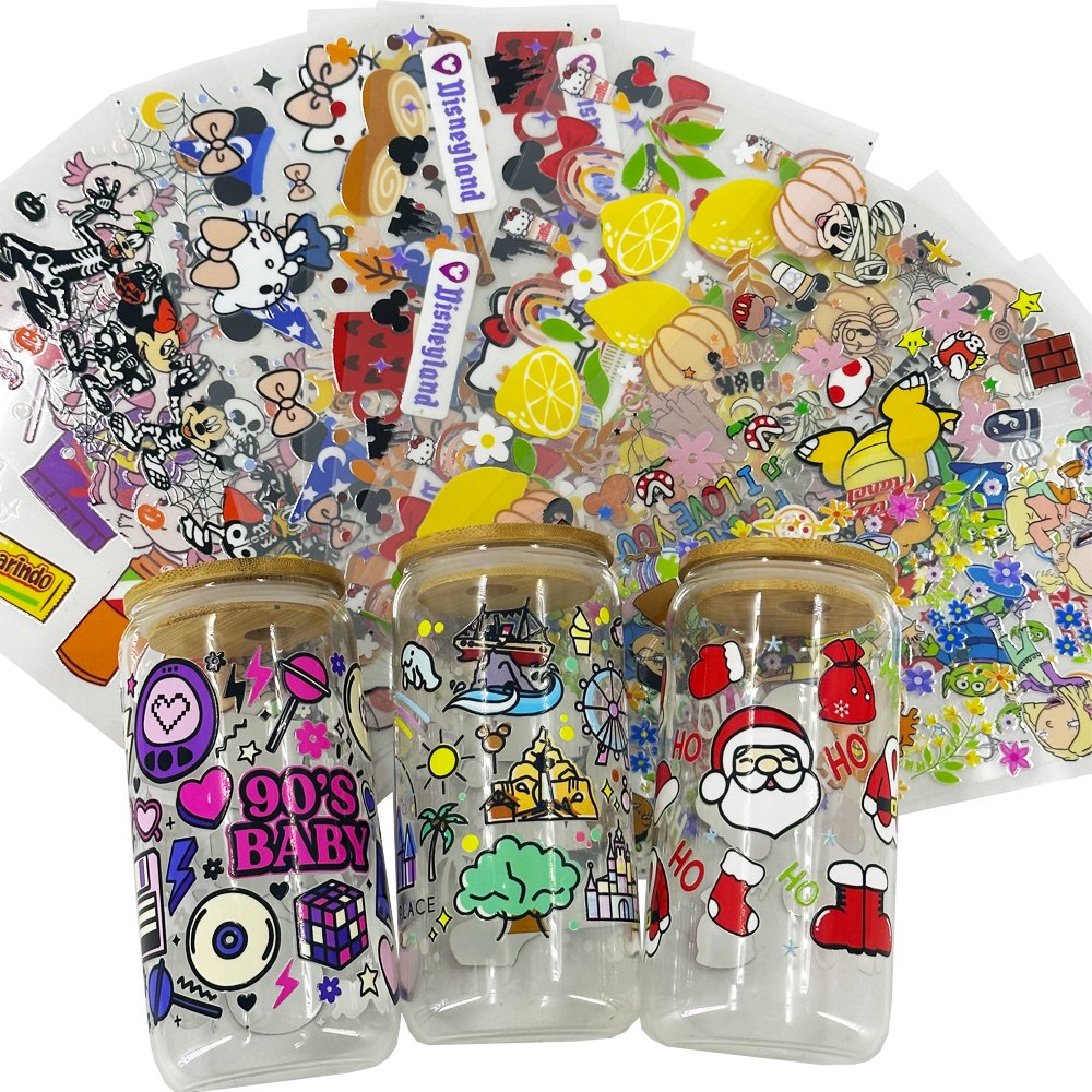Good Quality Cheap Fashion Printing Logo Sticker Label Transfer UV DTF Cup Wraps Custom 3D Libby Glass Wraps For 16oz