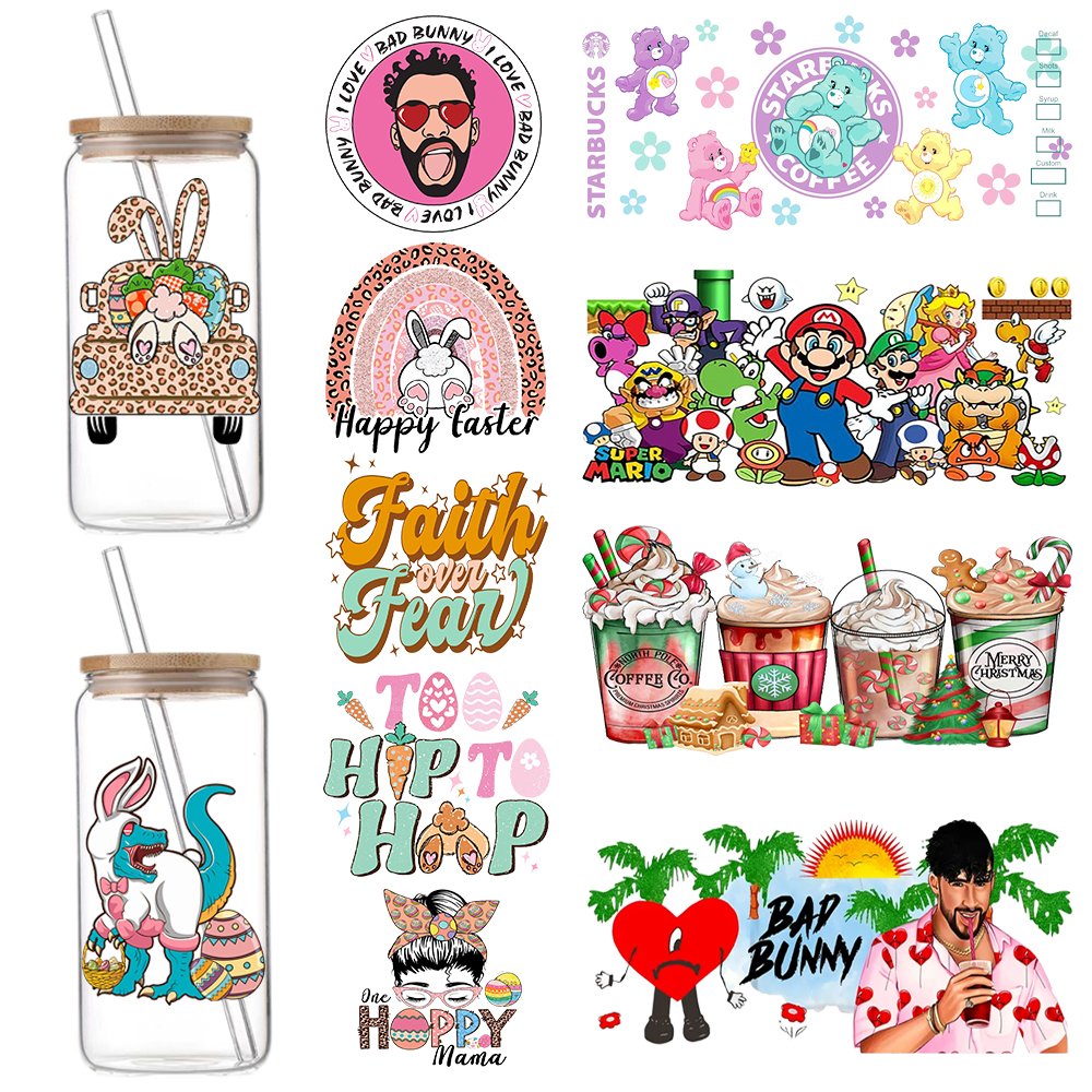 Good Quality Cheap Fashion Printing Logo Sticker Label Transfer UV DTF Cup Wraps Custom 3D Libby Glass Wraps For 16oz