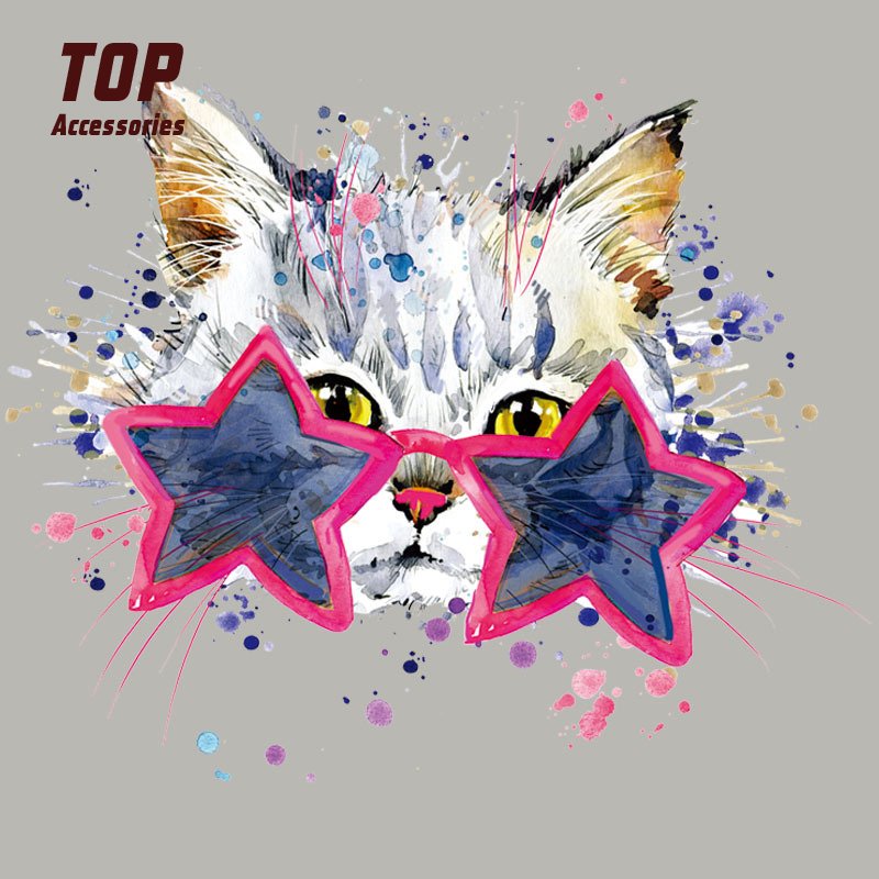 Custom Logo Stick Heat Transfer Printing Tshirts Washable Garment Labels Kids' Clothing Handmade Cartoon Hot Paint Pattern Cat