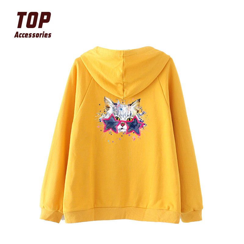 Custom Logo Stick Heat Transfer Printing Tshirts Washable Garment Labels Kids' Clothing Handmade Cartoon Hot Paint Pattern Cat