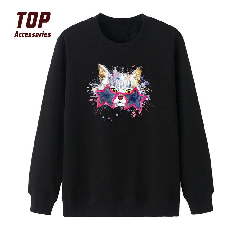 Custom Logo Stick Heat Transfer Printing Tshirts Washable Garment Labels Kids' Clothing Handmade Cartoon Hot Paint Pattern Cat