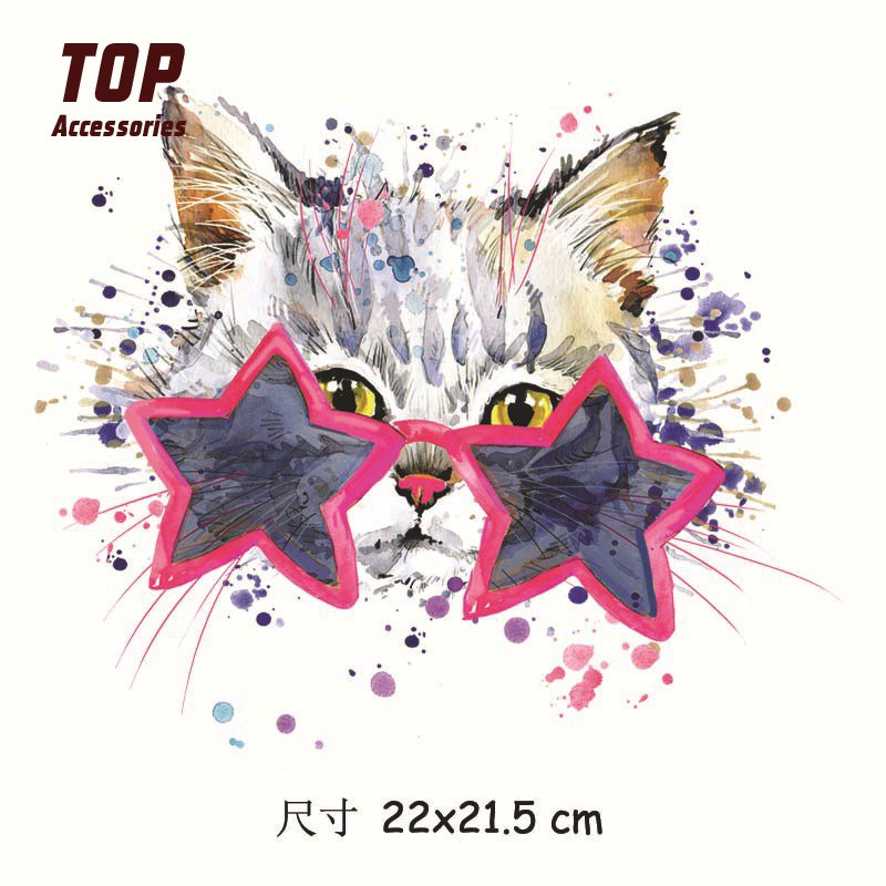 Custom Logo Stick Heat Transfer Printing Tshirts Washable Garment Labels Kids' Clothing Handmade Cartoon Hot Paint Pattern Cat