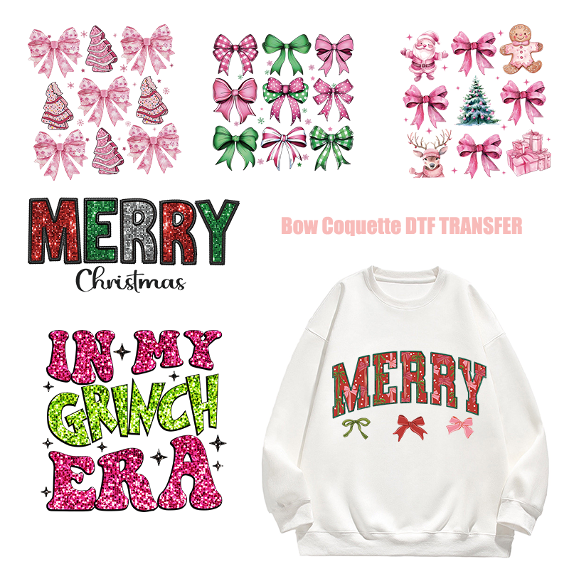 Christmas Bow Coquette Santa Cute Good price uv dtf heat transfers sticker dtf transfers designs ready to heat press on shirts