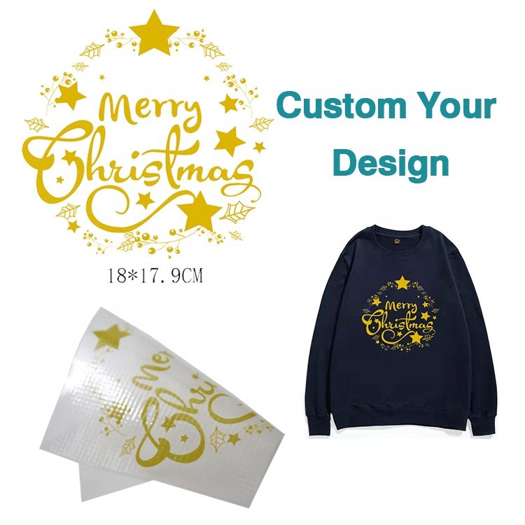 Wholesale Custom Christmas Logo Iron On Sticker DTF Designs Ready to Press Plastisol Heat Transfer Label for T-Shirt