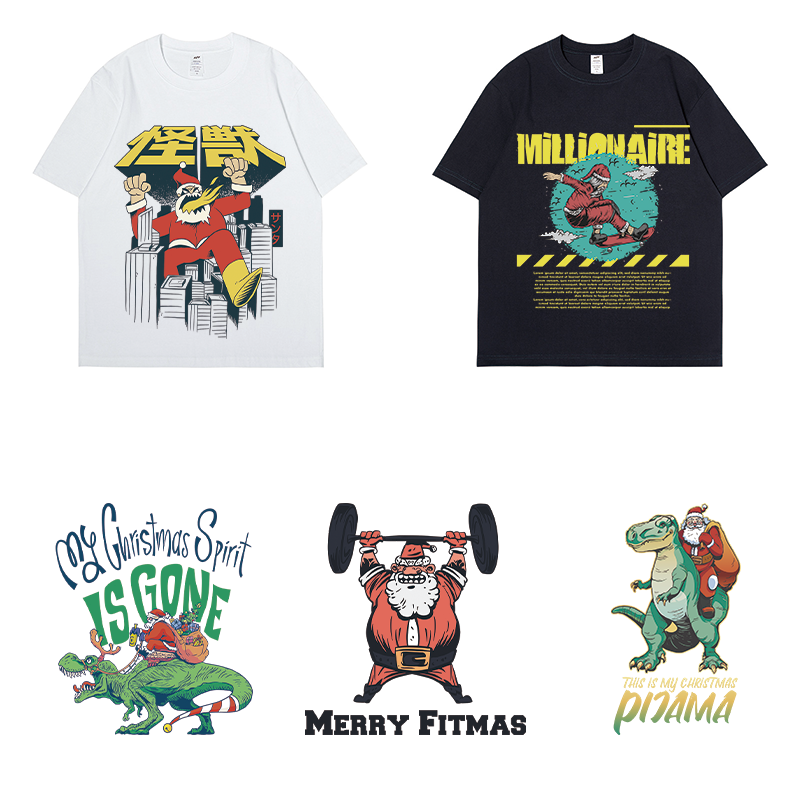 Custom Christmas heat transfer prints Logo Plastisol DTF Ready to Press Heat Transfers Printing for T Shirt dtf transfers